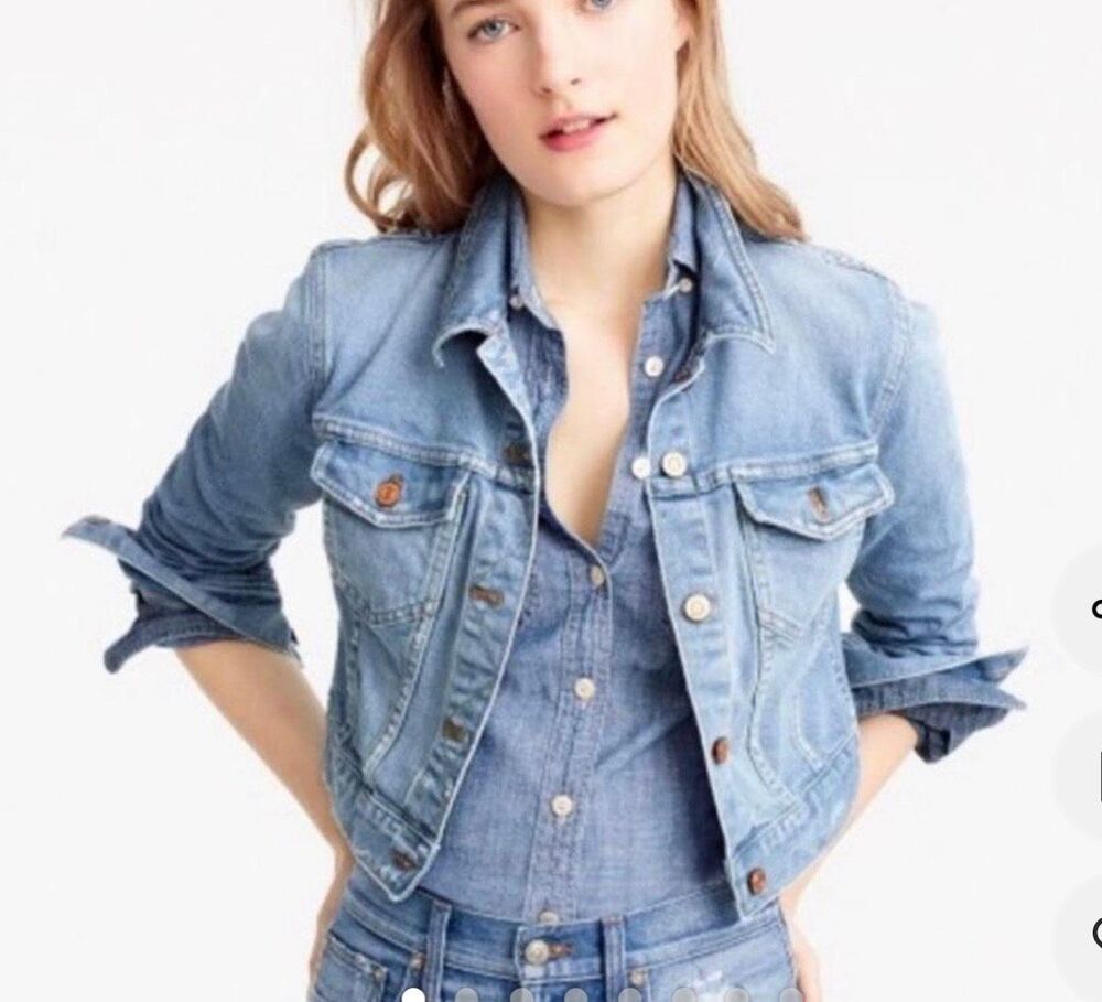 J.Crew distressed denim cropped jacket size M